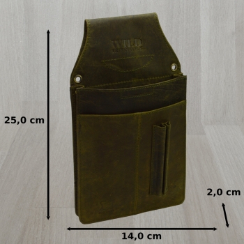 Preview: flevado Wild Leder Kellner Tasche in Grün robuste und beständige Verarbeitung